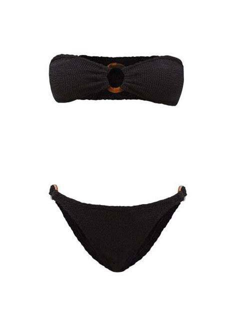 Buy Hunza G Gloria High Leg Crinkle Knit Bandeau Bikini Black At 45