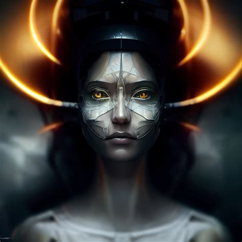 Biomechanical Godess Halo Cinematic Photorealistic Midjourney