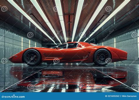 Sleek Futuristic Sports Car In Modern Showroom Stock Illustration