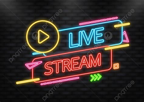 Red Neon Live Stream Icon With Play Button Vector Symbol Player