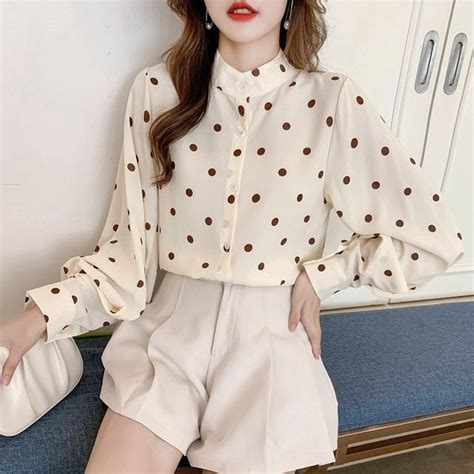 Montagnard Puff Sleeve Dotted Blouse Yesstyle