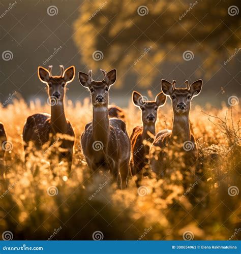 Herd of Deer Grazing in a Green Field Stock Image - Image of herbivores