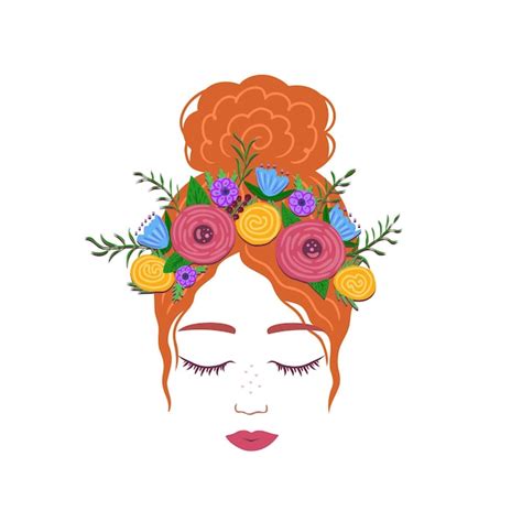 Femme Aux Yeux Fermés Fille Avec Couronne De Fleurs Illustration