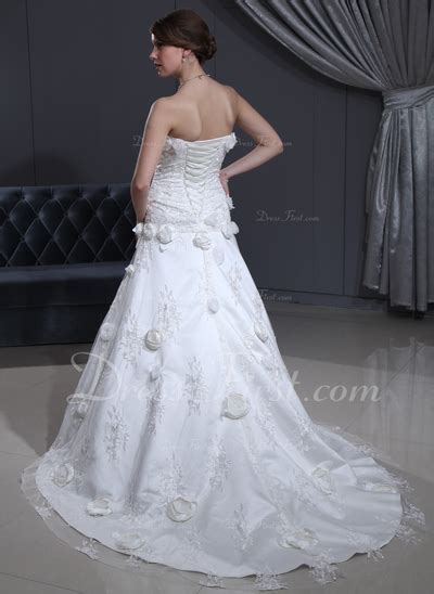 A Line Princess Sweetheart Chapel Train Charmeuse Tulle Wedding Dress