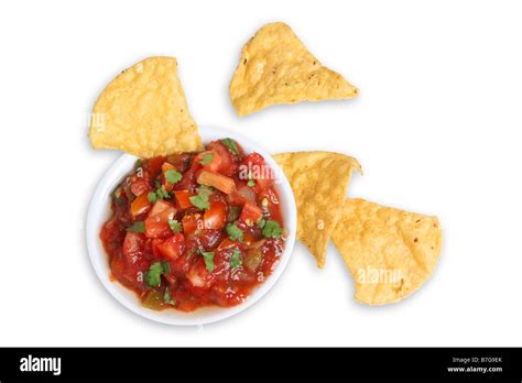 Salsa And Tortilla Chips Cut Out On White Background Stock Photo Alamy