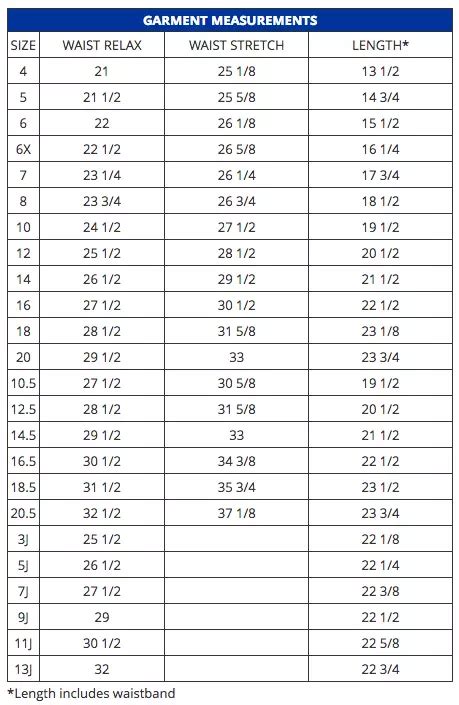 Size Chart Fit Guide Customer Service French Toast 59 Off