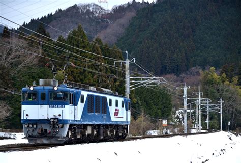 鉄道定番紀行 伯備線の積雪風景の中を行くef64ー1018号機単機回送（根雨～黒坂）