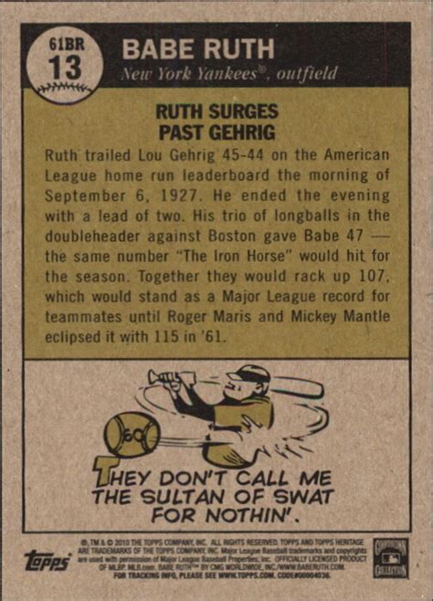 2010 Topps Heritage Ruth Chase 61 BR13 Babe Ruth NM MT EBay