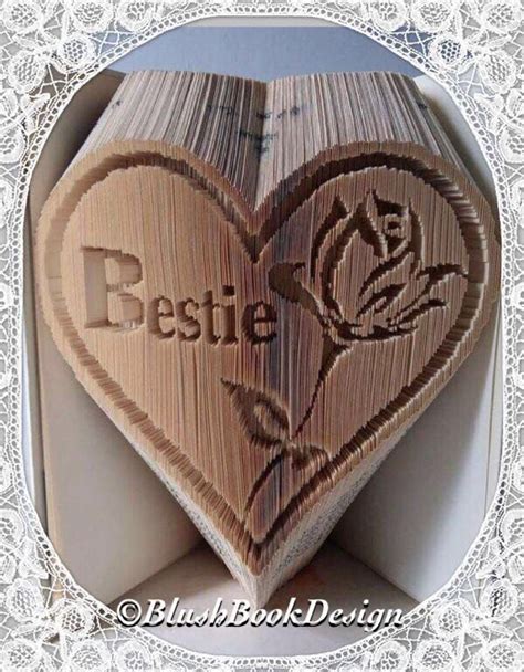 Bestie Heart With Rose Detail Book Folding Art Pattern Unusual Unique