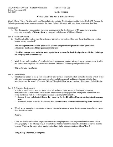 Ol Assignment Geog Urbn Global Urbanization Name Sophia