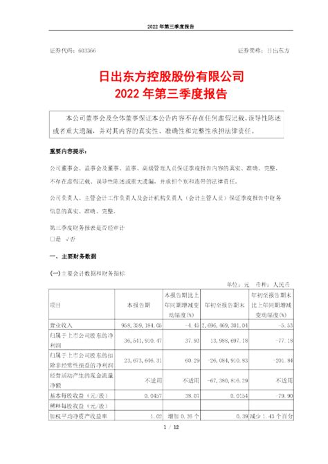 日出东方：日出东方控股股份有限公司2022年第三季度报告