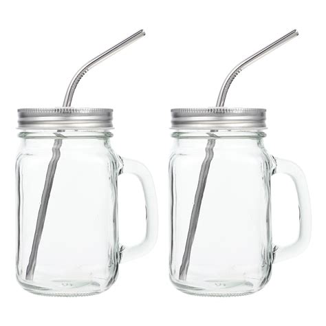 NUOLUX 2 Sets Of Mason Jars With Lid And Straw Transparent Glass Cups