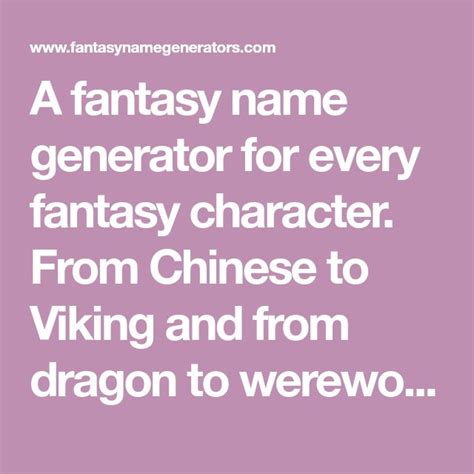 A fantasy name generator for every fantasy character. From Chinese to ...