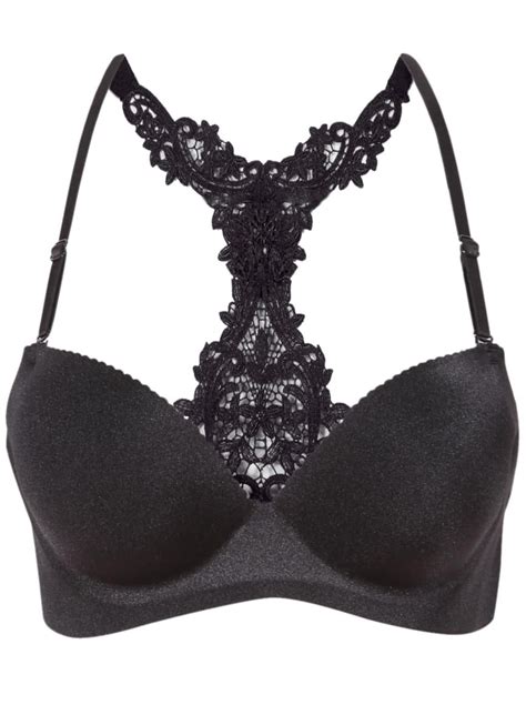 Black Y Back With Lace Plunge Lingerie SheIn Sheinside