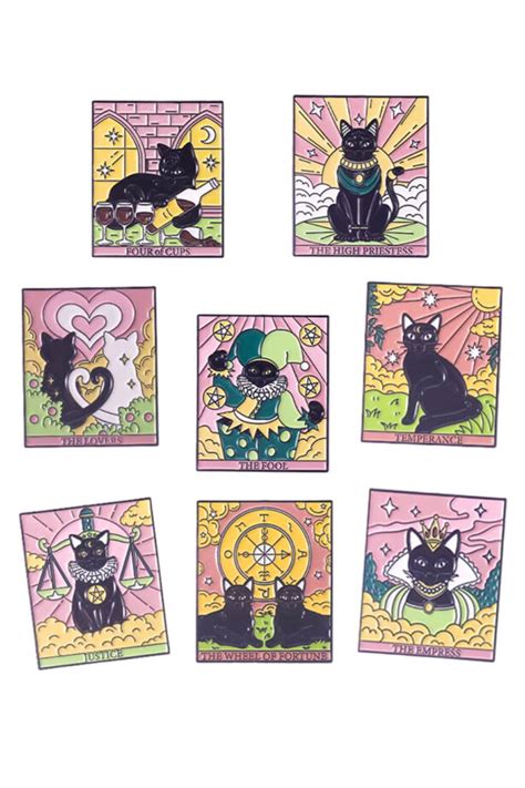 Pcs Cute Black Cats Tarot Enamel Pins Set Softcore Witch