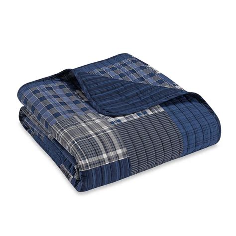 Eddie Bauer Quilted Throw Blanket Reversible Striped 50 X 60 Eastmont Navy Blue 883893294080 Ebay