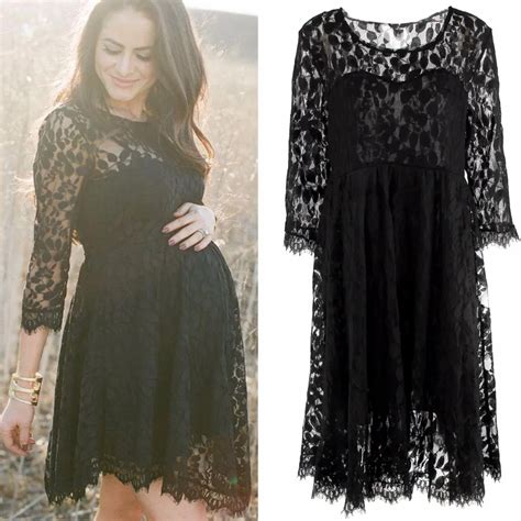 New 2018 Sexy Black Lace Maternity Dresses Long Sleeve Pregnancy Dresses Maternity Clothes For