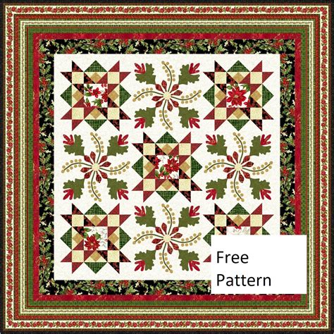 Free Christmas Quilt pattern with poinsettias and applique' - Pieced Brain