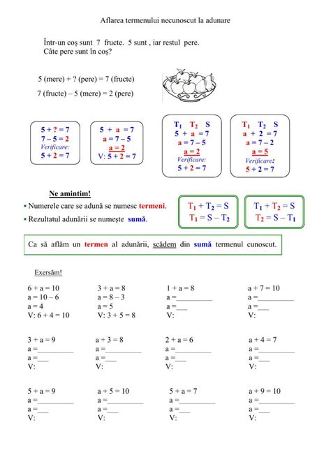 Aflarea Termenului Necunoscut La Adunare Interactive Exercise For Clasa