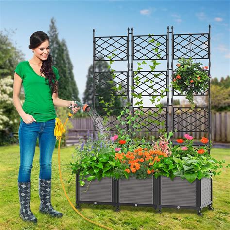 Slsy 63 H Mobile Planter Box With Trellis Wheels And Self Watering System For Garden