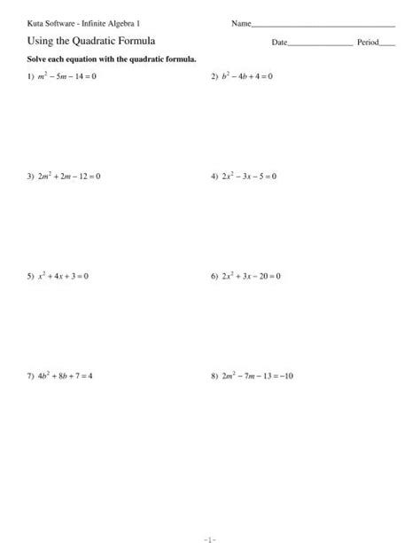 Solve Each Equation With The Quadratic Formula Kuta Software