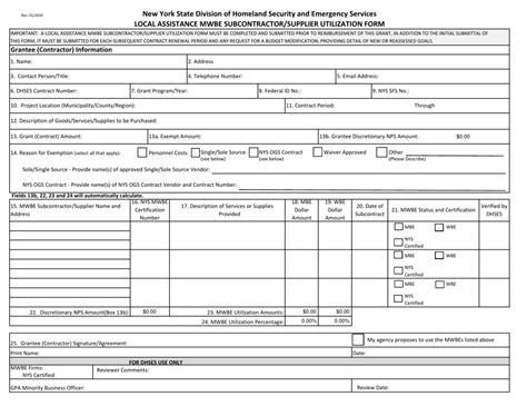 New York Local Assistance Mwbe Subcontractor Supplier Utilization Form