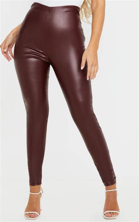 Burgundy Faux Leather High Waisted Legging Prettylittlething Usa