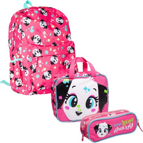 Kit Escolar Mochila Nécessaire Estojo Puket Dálmata Rosa