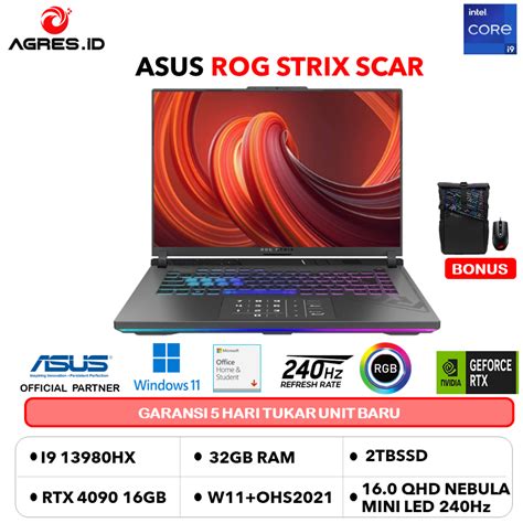 Jual ASUS ROG STRIX SCAR 16 G634JY I9 13980HX RTX4090 16GB 32GB 2TB