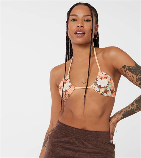 Buy Ardene Retro Floral Triangle Bikini Top In Orange Thstreet Uae