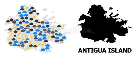 Mapa Del Collage Climático De Antigua Isla Stock de ilustración