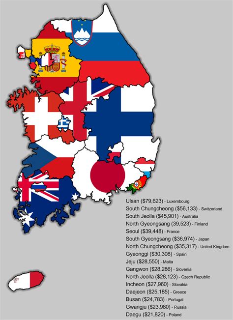 Gdp Per Capita Of South Korean Regions Compared To Maps On The Web