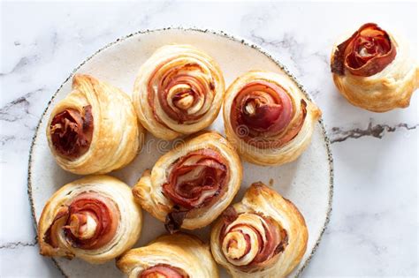 Puff Pastry Swirls Close Up Of Puff Pastry With Prosciutto Stock Image Image Of Crunchy