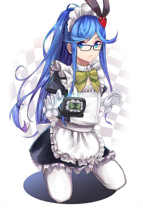 Safebooru 1girl Apron Black Dress Blue Framed Eyewear Blue Eyes Blue