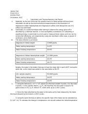 Calorimetry Lab Report Jeremy Tarr Chem L Andrew Chan October