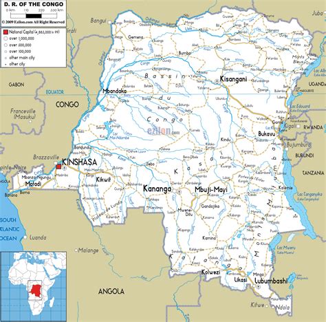 Grande mapa de carreteras de República Democrática del Congo con