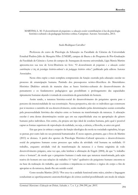 PDF O DESENVOLVIMENTO DO PSIQUISMO E A EDUCAÇÃO ESCOLAR