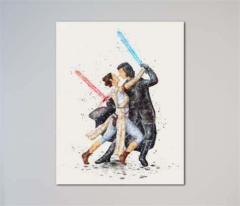 Kylo Ren and Rey Star Wars Poster Watercolor Art Print Ben | Etsy