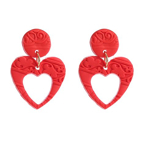 Horplkj Clearance Handmade Soft Pottery Earrings Valentines Day Red Heart Earrings Sweet