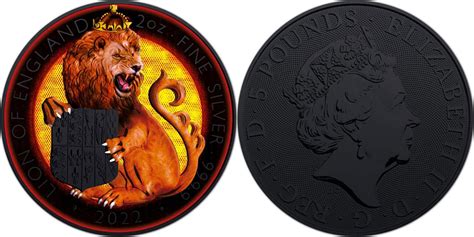 5 Pounds LION OF ENGLAND BLACK SUN Royal Tudor Beasts 2 Oz Silver Coin