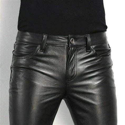 Mens Leather Party Pants Slim Fit Real Faux Leather Pants Classic Plain