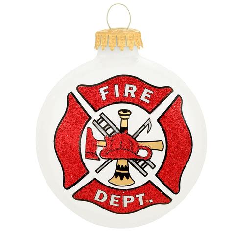 Fire Department Badge Porcelain White Glass Ornament