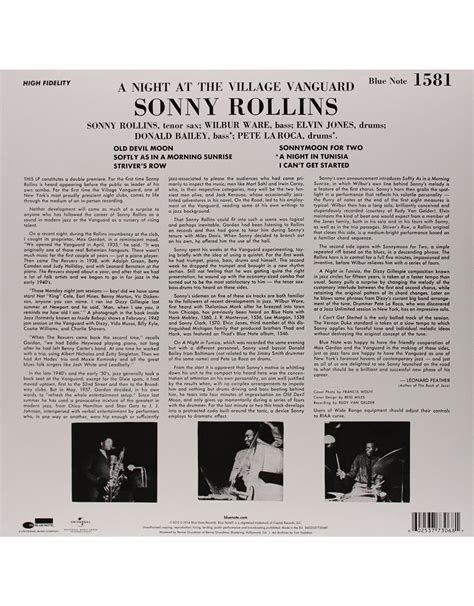 Sonny Rollins A Night At The Village Vanguard Blue Note 75 Vinyl