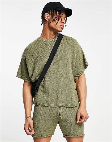 Asos Design Co Ord Oversized Textured T Shirt In Khaki Asos