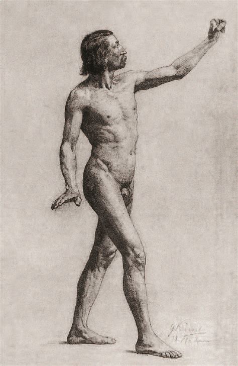 1877 79 Gustav Klimt Male Nude Walking Facing Right Pencil 43x24cm