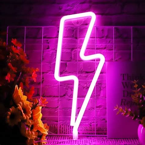 XIYUNTE Neon Light Lightning Bolt Led Pink Neon Sign Wall Light Battery