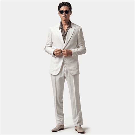 All White Linen Peak Lapel Unlined Suit