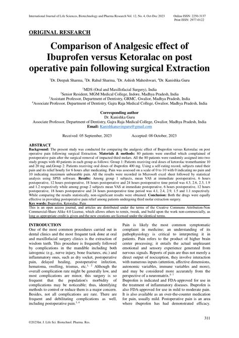 PDF Comparison Of Analgesic Effect Of Ibuprofen Versus Ketoralac On