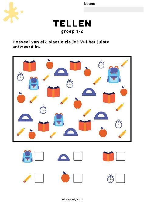 Werkblad Tellen Groep 1 2 I Spy Zoekplaat Thema School Artofit