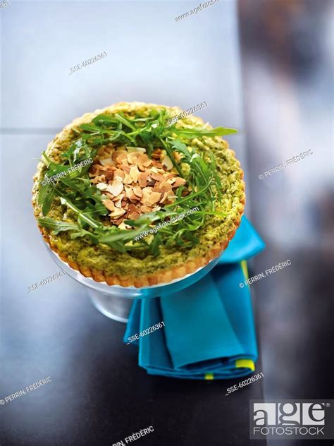 Rocket Lettuce And Almond Quiche Stock Photo Picture And Rights